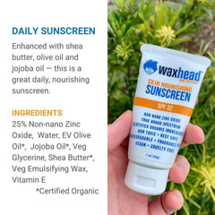 Waxhead Starter Kit Daily Sunscreen enriched with shea butter, olive oil, and jojoba oil, SPF 32 for nourishing sun protection.