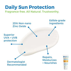 Mineral Zinc Oxide Sunscreen daily sun protection features including 25% non-nano zinc oxide and dermatologist recommendations.