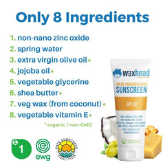 Mineral Zinc Oxide Sunscreen ingredients list including non-nano zinc oxide and natural oils.