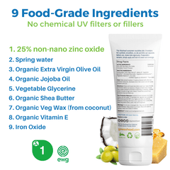 9 food-grade ingredients in Waxhead Mineral Tinted Sunscreen for Face, highlighting safe, natural components without chemical filters.