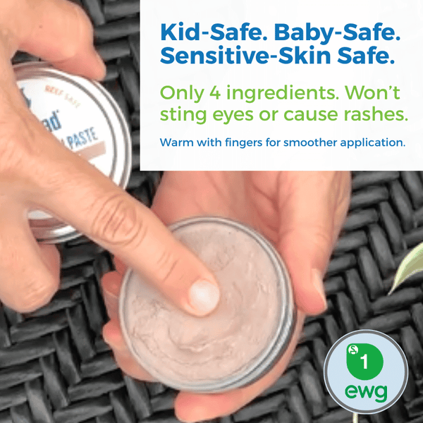 Reef-Safe Tinted Zinc Sunscreen Paste for Face, kid-safe, baby-safe, 4 ingredients, smooth application.