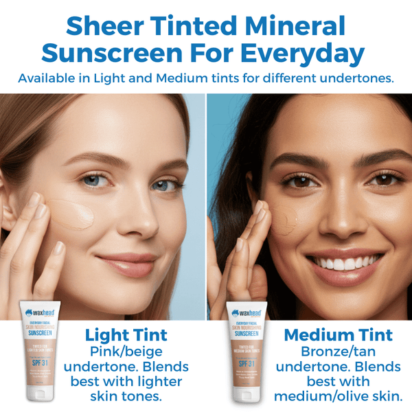 Sheer Tinted Mineral Sunscreen For Everyday in Light and Medium tints for different skin undertones