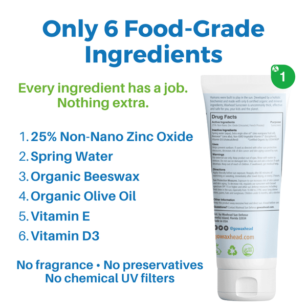 Baby Sunscreen - Zinc Oxide Bulk Gallon Size ingredients list featuring 25% non-nano zinc oxide and food-grade components.