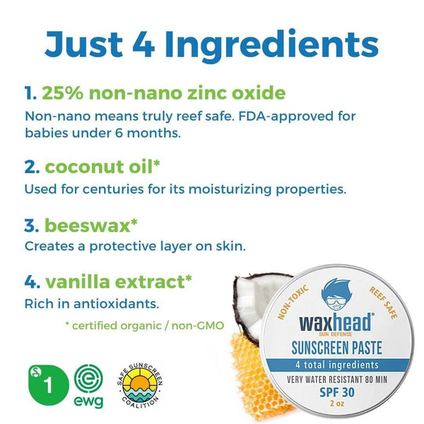 Natural Sunscreen Surfer Sunscreen Waxhead Zinc Oxide Sunscreen Reef Safe Sunscreen Zinc Sunscreen