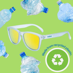 Yellow Sunglasses Polarized made from recycled plastic with frosted white frames and yellow mirror lenses.