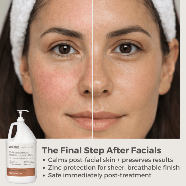 Post Treatment Tinted Mineral Sunscreen in action, calming post-facial skin with a medium tint and zinc protection.
