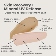 Skin Recovery + Mineral UV Defense for post-treatment skin, highlighting Post Treatment Tinted Mineral Sunscreen features.