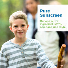 Child enjoying outdoor activity while using Bulk Sunscreen Gallon with 25% non-nano zinc oxide protection.
