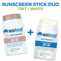 Reef Safe Zinc Sunscreen Stick duo featuring tinted and white sunscreen sticks SPF 30 by Waxhead.