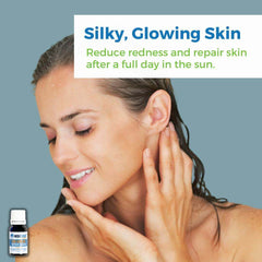 Sun Damaged Skin Repair Serum for silky, glowing skin after sun exposure, reducing redness and restoring radiance.