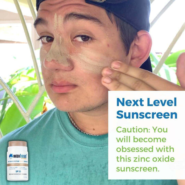 Tinted Zinc Sunscreen Stick for Face applied on a person, showcasing its smooth texture and water-resistant formula.