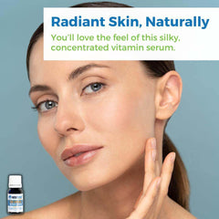 Close-up of a woman applying Organic Rosehip Seed Oil Serum to her face for radiant skin naturally.