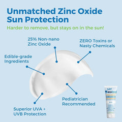 Baby Mineral Sunscreen Zinc Oxide features unmatched sun protection with 25% Non-nano Zinc Oxide and edible-grade ingredients.