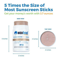 Tinted Zinc Sunscreen Stick - side and top view, showcasing dimensions and features, 3.7 ounces, SPF 30.