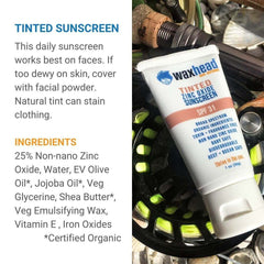 Waxhead Starter Kit tinted sunscreen with SPF 31, ingredients and application tips for effective sun protection.