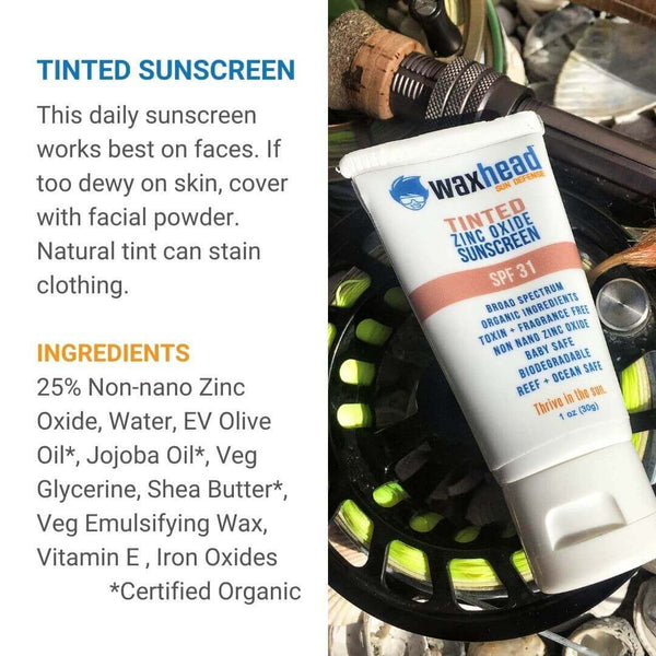 Waxhead Starter Kit tinted sunscreen with SPF 31, ingredients and application tips for effective sun protection.