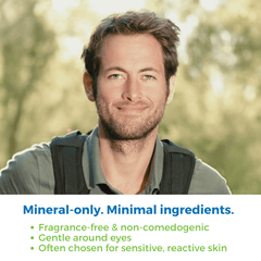 Mineral Tinted Sunscreen for Face shown on a man outdoors emphasizing its mineral-only formula and minimal ingredients.