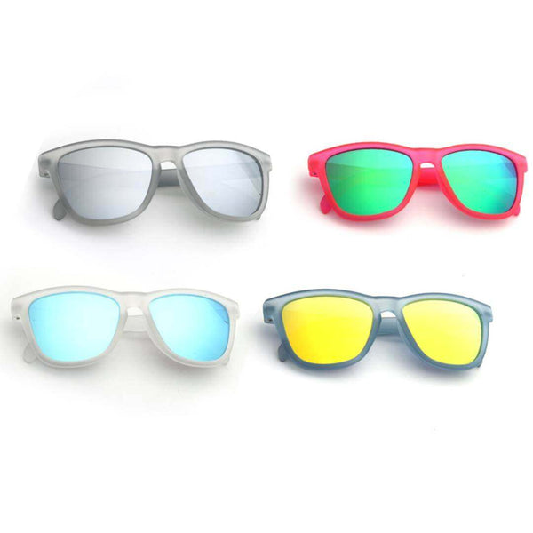 Four styles of Pink Polarized Sunglasses showcasing vibrant frames and colorful lenses for sun protection.