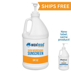 Bulk Sunscreen Gallon for preschools and camps, featuring SPF 32 skin nourishing formula and free shipping offer.