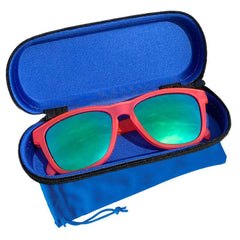 Pink Polarized Sunglasses in a blue protective case, showcasing UV400 polarized lenses and eco-friendly design.