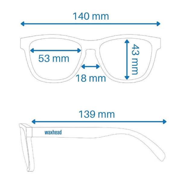 Dimensions of Silver Polarized Sunglasses showing width, height, and arm length measurements.