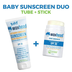 Baby Mineral Sunscreen Zinc Oxide duo tube and stick with SPF 35 and SPF 30 for baby skin protection.