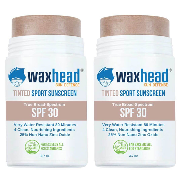 Tinted Zinc Sunscreen Stick for Face in two-pack, featuring SPF 30 and water-resistant formula.