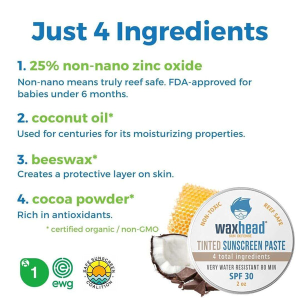Natural Organic Sunscreen Waxhead Zinc Oxide Sunscreen Reef Safe Sunscreen Zinc Sunscreen