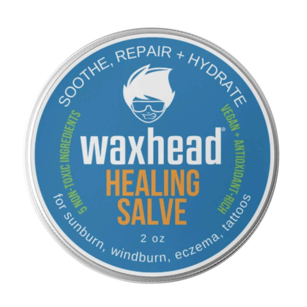 Waxhead Healing Salve Shea Butter Balm container showcasing soothing, repairing, and hydrating properties for skin care.