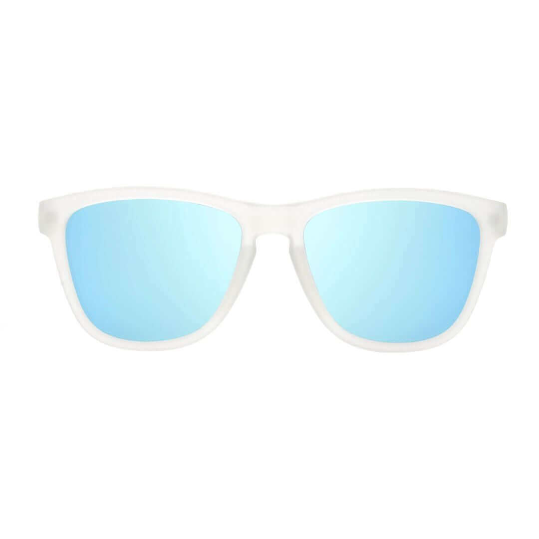 white sunglasses with blue lens