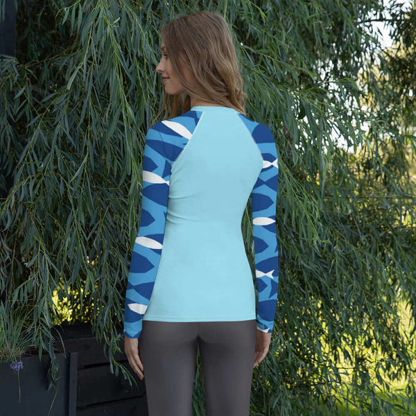 blue womens long sleeve rash guard