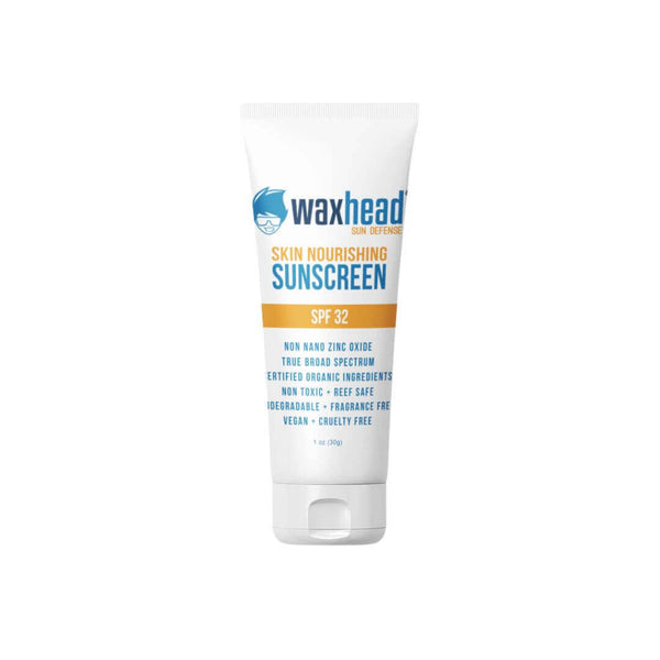 Mineral Zinc Oxide Sunscreen - Waxhead Skin Nourishing Sunscreen SPF 32 in a tube, non-toxic and biodegradable.